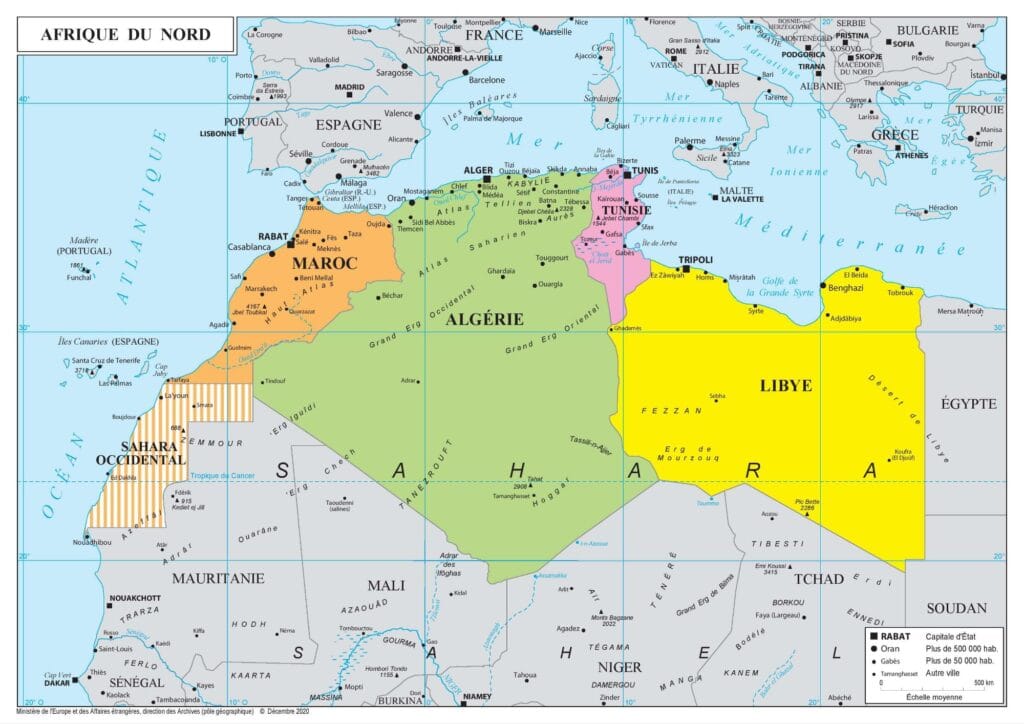 Carte du Maghreb, carrefour des continents